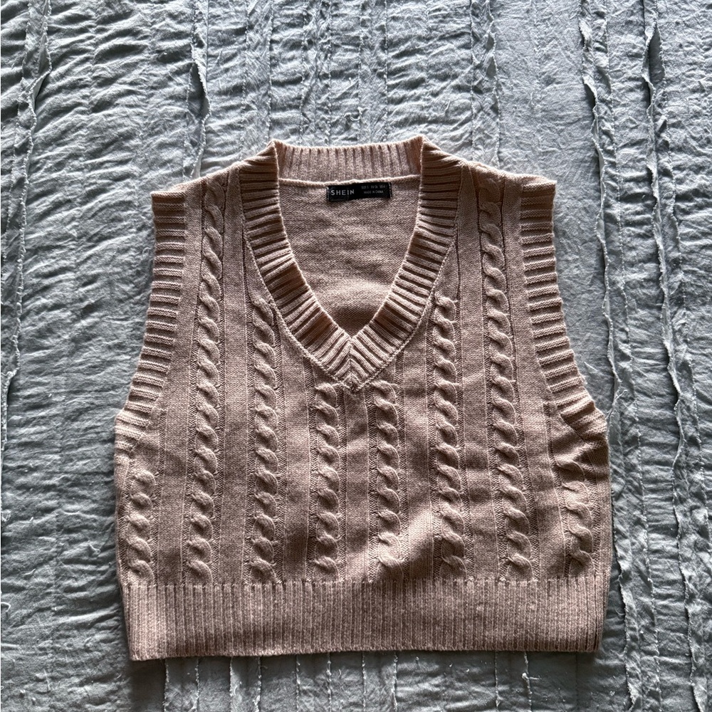 Beige Cable Knit Sweater Vest
